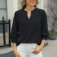 thumbnail image 2 of Timegard Tops for Women Puff 3/4 Sleeve Keyhole Neck Lightweight Blouse Dressy Casual Loose Comfy Tops, 2 of 8
