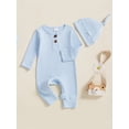 thumbnail image 5 of BemeyourBBs Preemie Newborn Going Home Outfit Baby Boy Girl Ribbed Knit Romper Hat Set Long Sleeve Button One Piece Jumpsuit Spring Fall Winter Sleepers Clothes, 5 of 9