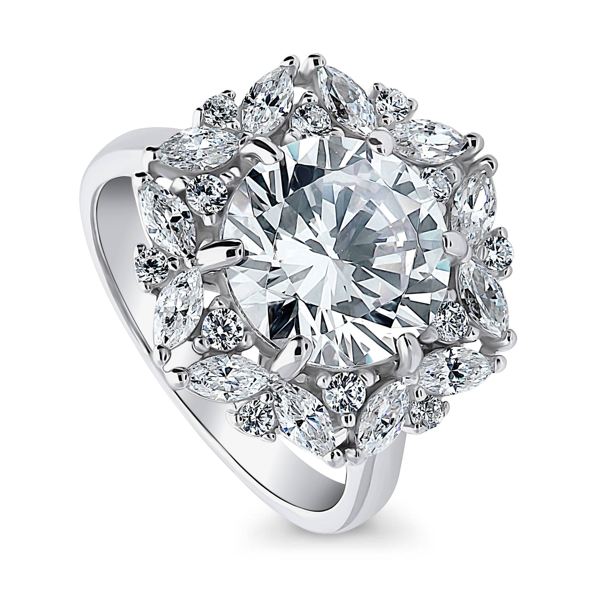 BERRICLE Rhodium Plated Sterling Silver Round Cubic Zirconia CZ
