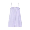 thumbnail image 4 of Utoimkio Striped Spaghetti Strap Romper Shorts for Women with Ruffled Neckline and Pockets, 4 of 8