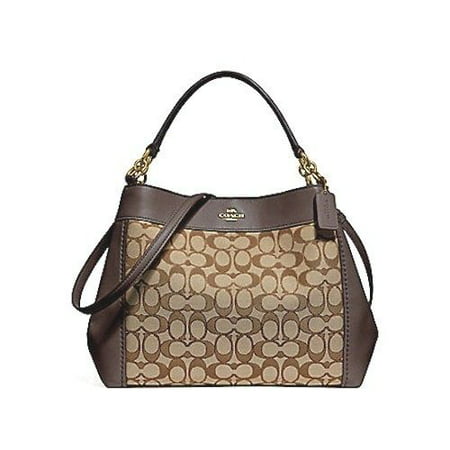 NEW COACH (F29548) KHAKI BROWN SMALL LEXY CANVAS LEATHER SHOULDER BAG (Best Way To Clean A Leather Coach Purse)