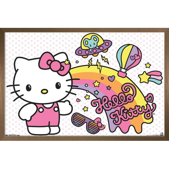 Hello Kitty - Retro Rainbow Wall Poster, 14.725" x 22.375", Framed
