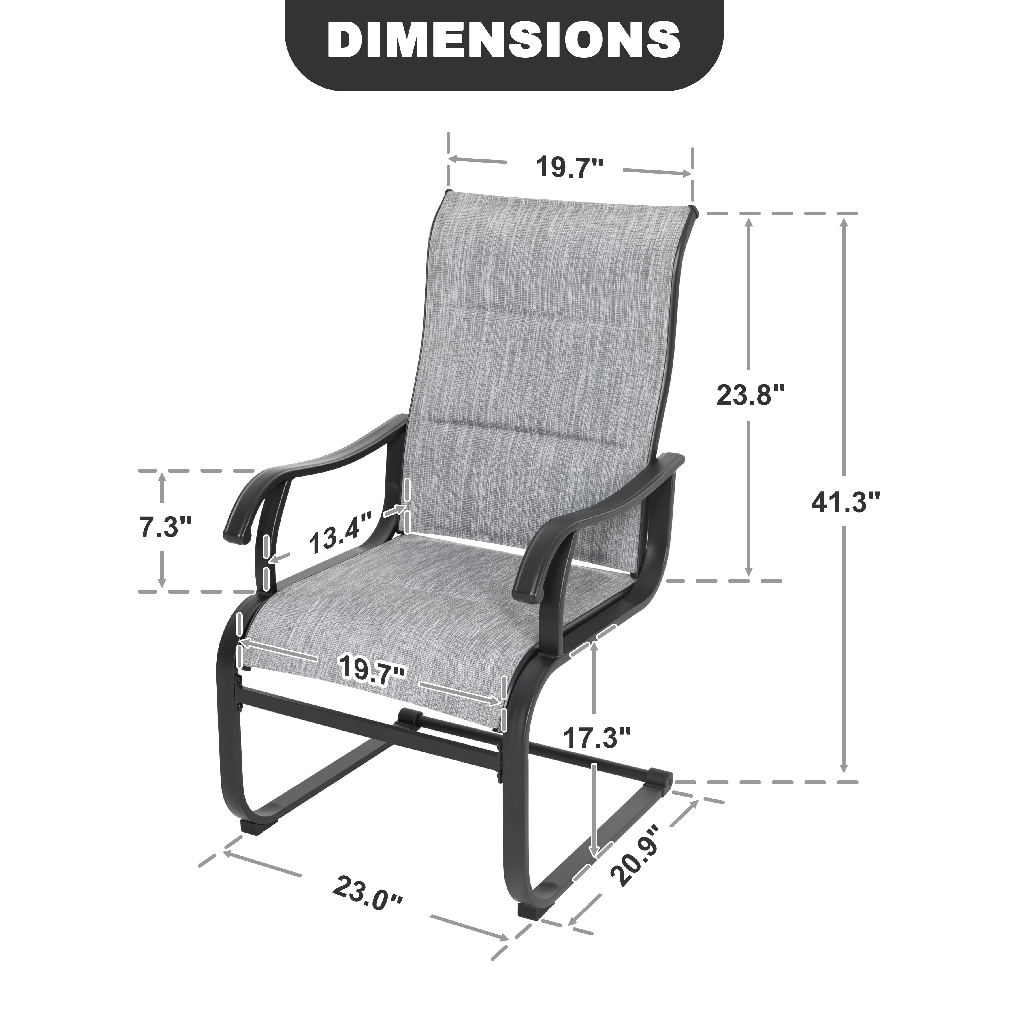 Nuu Garden Patio Dining Chairs Set of 4, All Weather Outdoor Padded Textilene Patio Chairs, Breathable Spring Motion Textile High Back, Light Gray