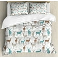 thumbnail image 1 of Deer Duvet Cover Set Queen Size, Animals with Old Text Pattern Christmas Theme Vintage Inspired Illustration, Decorative 3 Piece Bedding Set with 2 Pillow Shams, Turquoise Brown Beige, by Ambesonne, 1 of 3