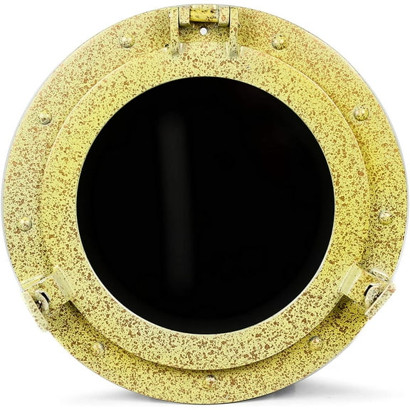 Nagina International Dual Tone Spilled Brush Aluminum Nautical Porthole Mirrors | Wall Mounted Colorful Bathroom Mirrors (Golden Splash, 10 Inches)