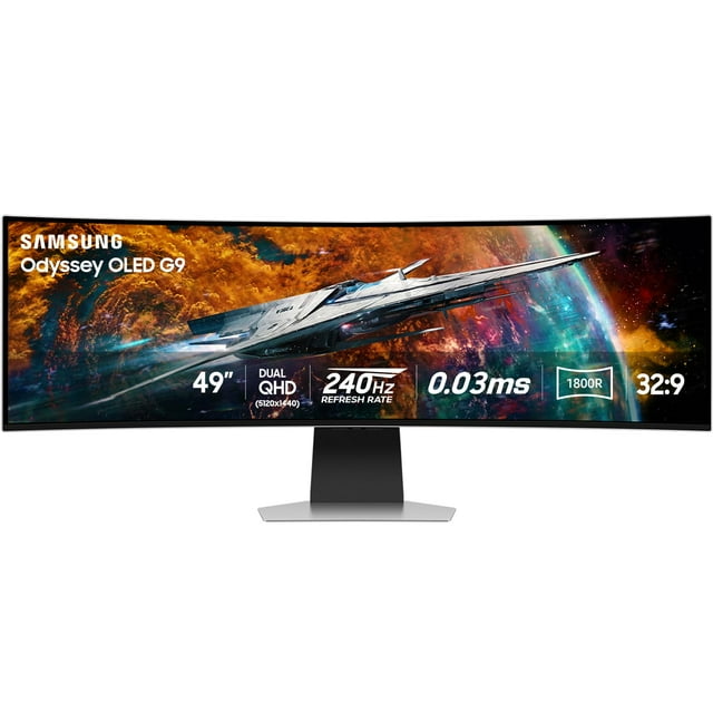 SAMSUNG 49 Odyssey OLED G9 (G95SC) Series Curved Smart Gaming Monitor, 240Hz, 0.03ms, G-Sync Compatible, Dual QHD, Neo Quantum Processor Pro, LS49CG954SNXZA, 2023