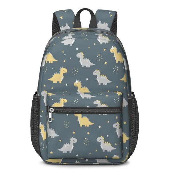 Dinosaur and Star Gray Pattern 17" Waterproof Oxford School Backpacks for Teens, S-Shape Padded Straps, for School, Travel, Hiking, Camping