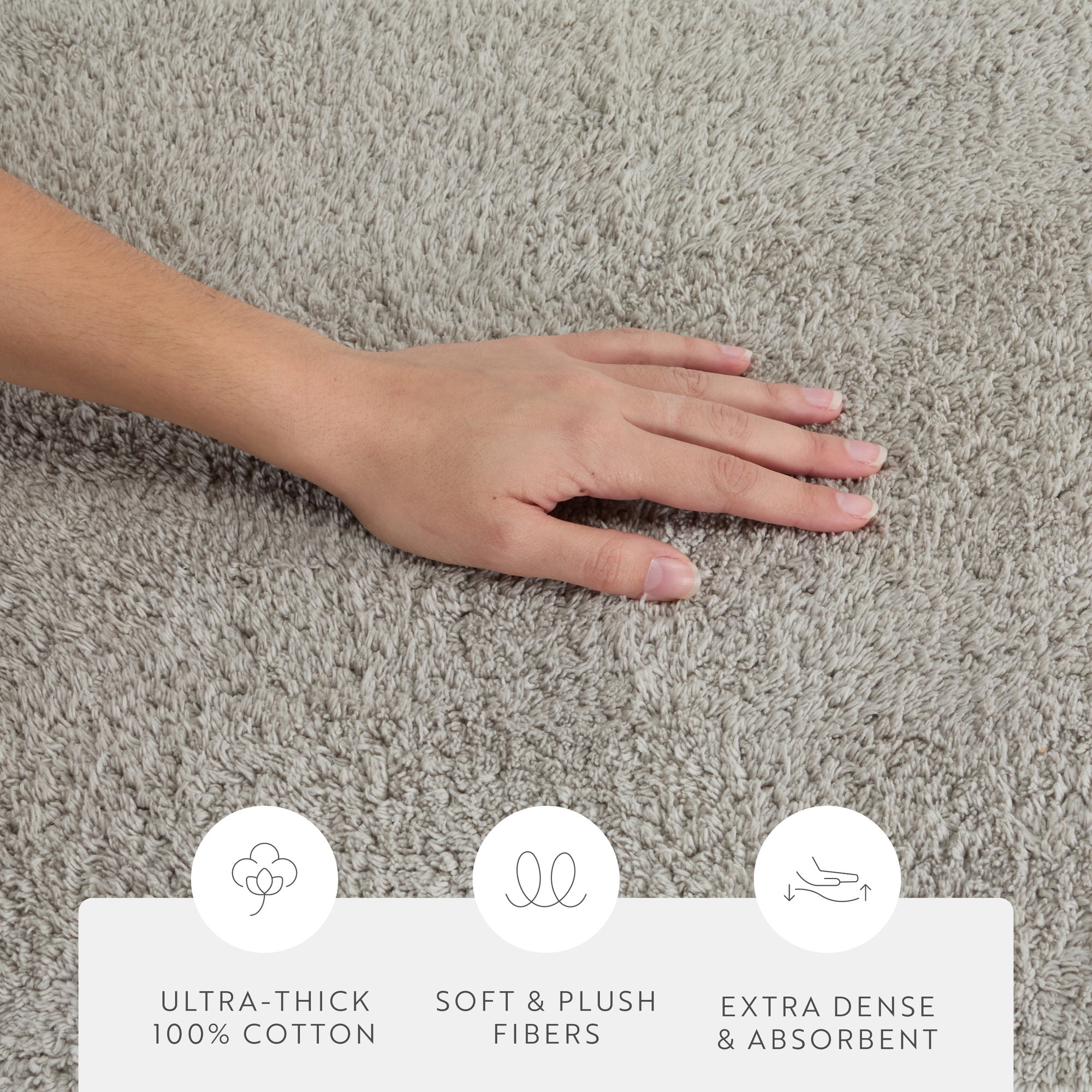 Noble Linens Reversible Dual-Texture Cotton Bath Mat, 34 in x 21 in, Light Gray