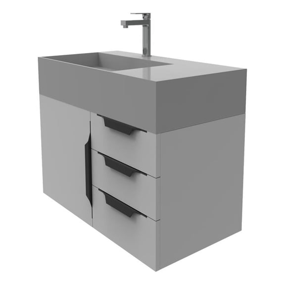 Castello USA Amazon 36" Gray Wood Floating Vanity with Gray Top and Black Trim