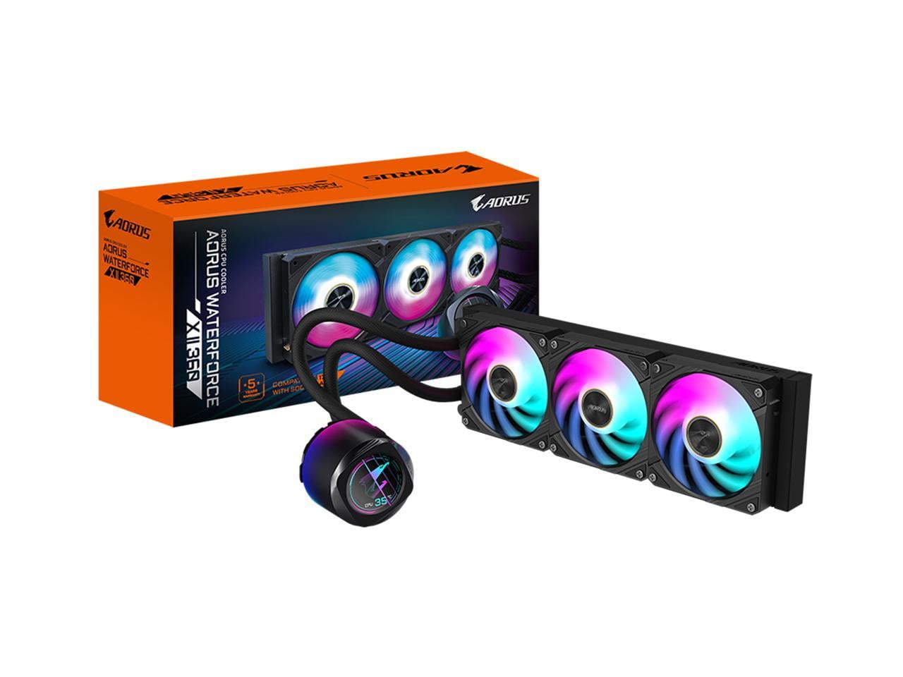 AORUS WATERFORCE X II 360 Liquid CPU Cooler, 360mm Radiator with 3x 120mm low noise ARGB Fans, compatible with Intel LGA1700 & 1851 and AMD AM5(GP-AORUS WATERFORCE X II 360)