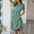 thumbnail image 5 of UoCefik Womens Dresses for Wedding Guest Polka Dot Button Down Tie Waist Midi Dress Y2k Elegant Short Sleeve Vacation Dresses Dark Green S, 5 of 7