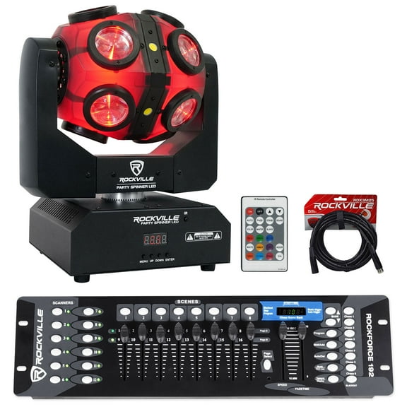 Rockville Party Spinner LED RGBW Moving Head Stage/DJ Light DMX Controller Cable
