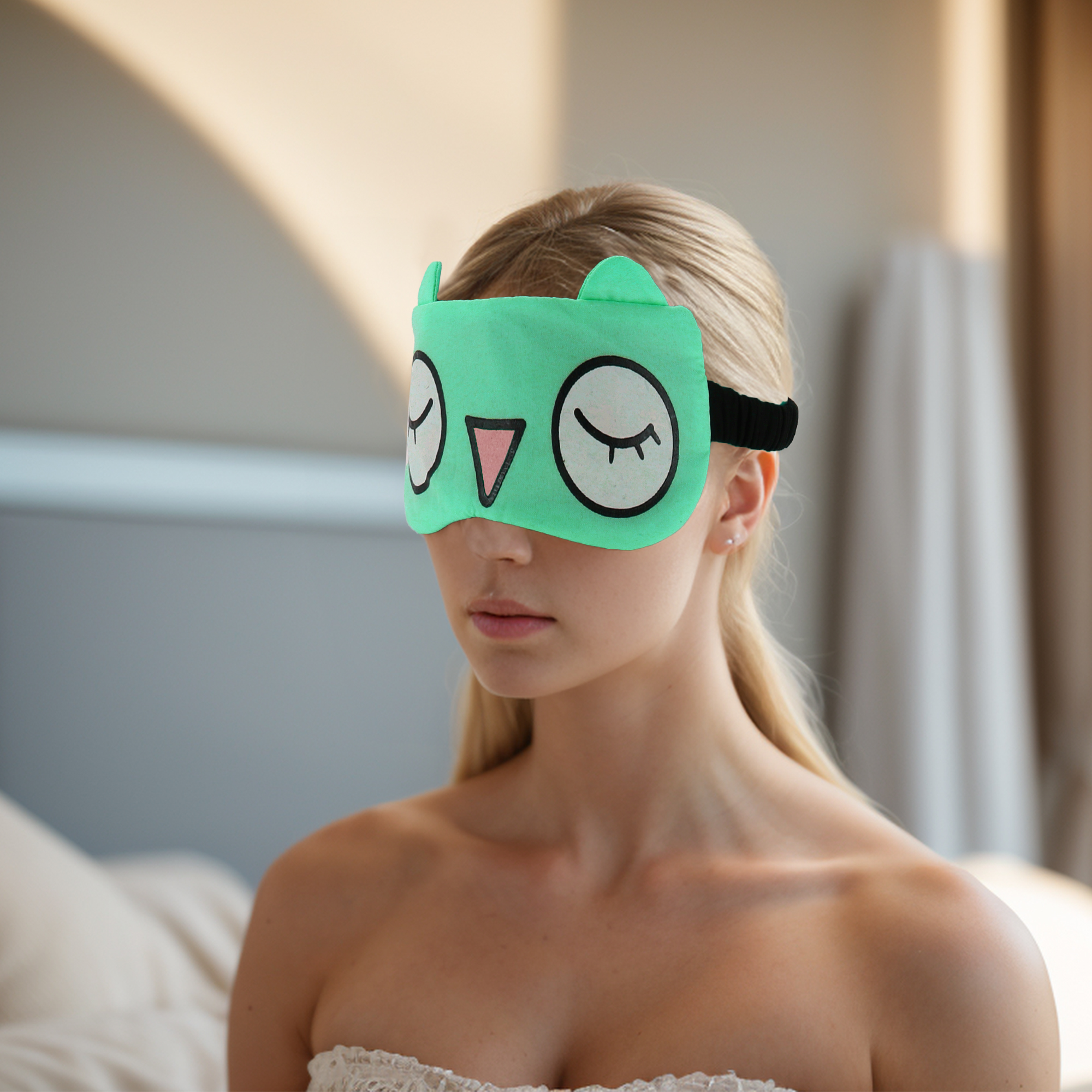 Unique Bargains Fashion Cartoon Big Eyes Sleep Mask Eye Shade Cover for Rest Green