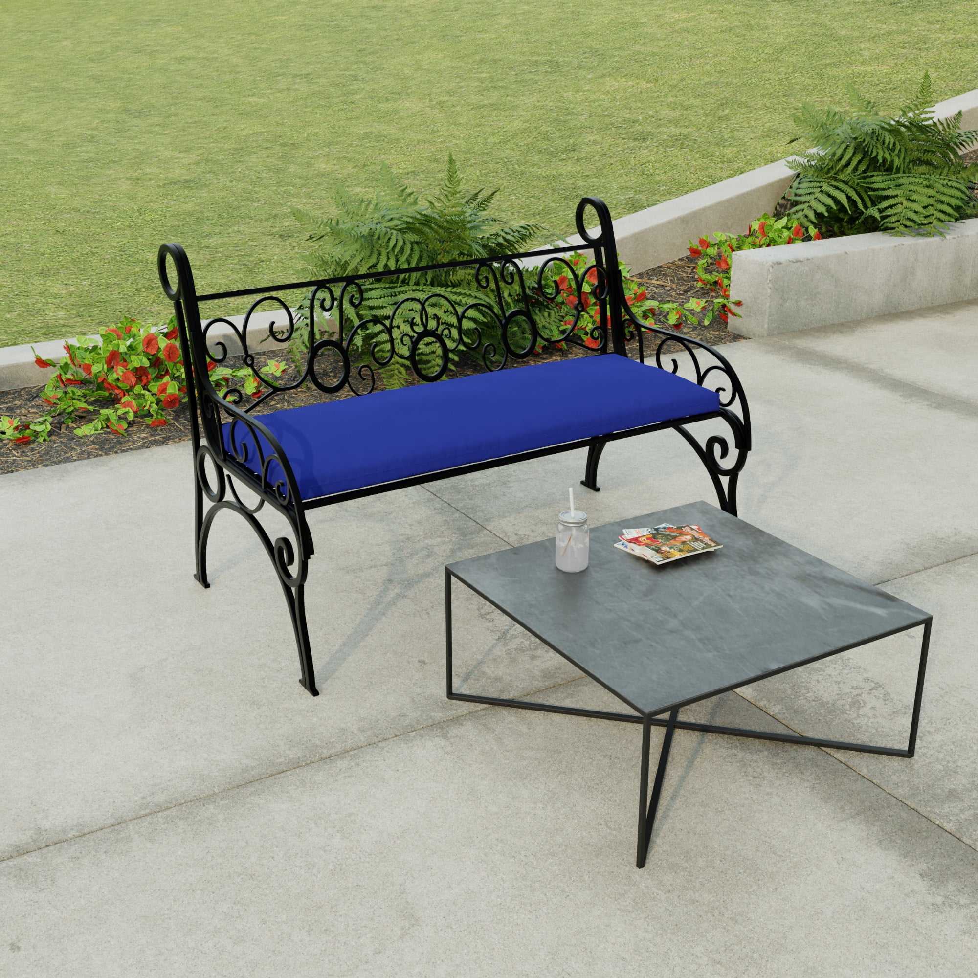 Jordan Manufacturing 48" x 18" Veranda Cobalt Blue Solid Rectangular Outdoor Settee Swing Bench Cushion with Ties