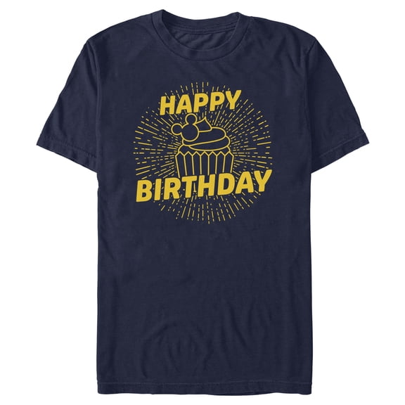 Men's Mickey & Friends Happy Birthday Cupcake Graphic Tee Navy Blue 3X Large