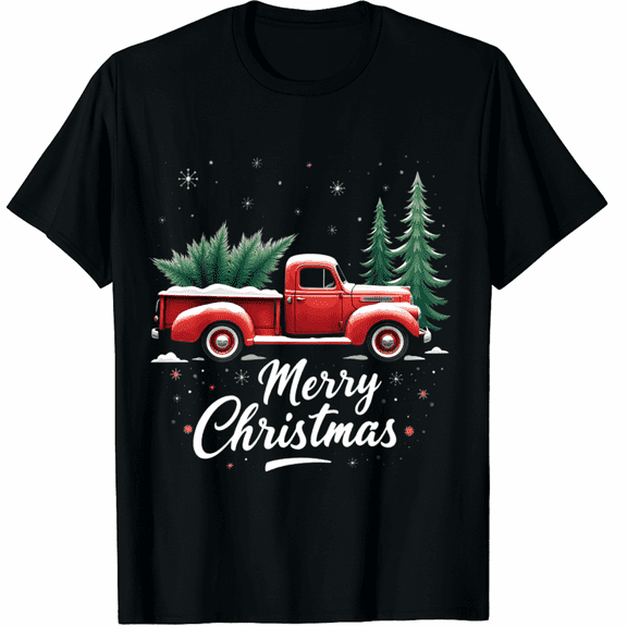 Merry Christmas Red Truck Family Matching Christmas Pajama T-Shirt for Adults Men and Women
