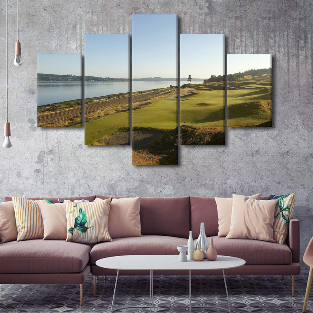 TISHIRON 5PCS Framed Canvas Wall Art Set,60"x40" Green Golf Course