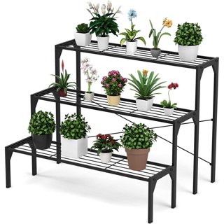 Yiyibyus 39 in. Tall Metal Plant Stand 2-Tier Indoor Outdoor Flower Pots Display Rack, Black