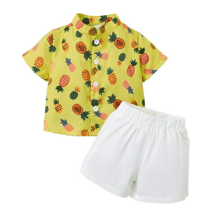 

JDEFEG Volleyball Outfits for Teen Girls Baby Unisex Spring Summer Pinapple Print Cotton Shirt Short Sleeve Shorts Outfits Clothes Baby Twin Girls Gold 18M