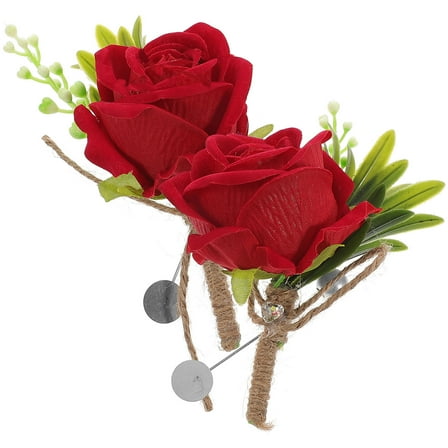 PTOOTP Elegant Red Artificial Flower Boutonniere for Wedding Groom and Bride, Set of 2, Perfect for Formal Events