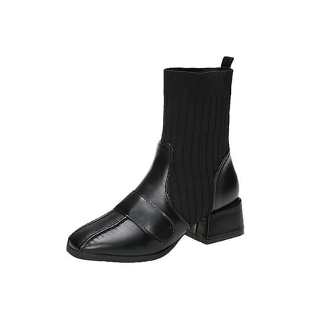 

Woobling Ladies Comfort Block Heels Bootie Chunky Heel Chelsea Boot Walking Anti-Slip High Top Black 8.5