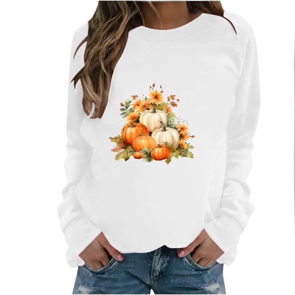 Pisexur Womens Fall Halloween Sweatshirt Long Sleeve Crewneck Sweatshirts Fashion Casual Oversized Pumpkin Graphic Sweatshirts Pullover Tops Plus Size Sweatshirt S-3XL