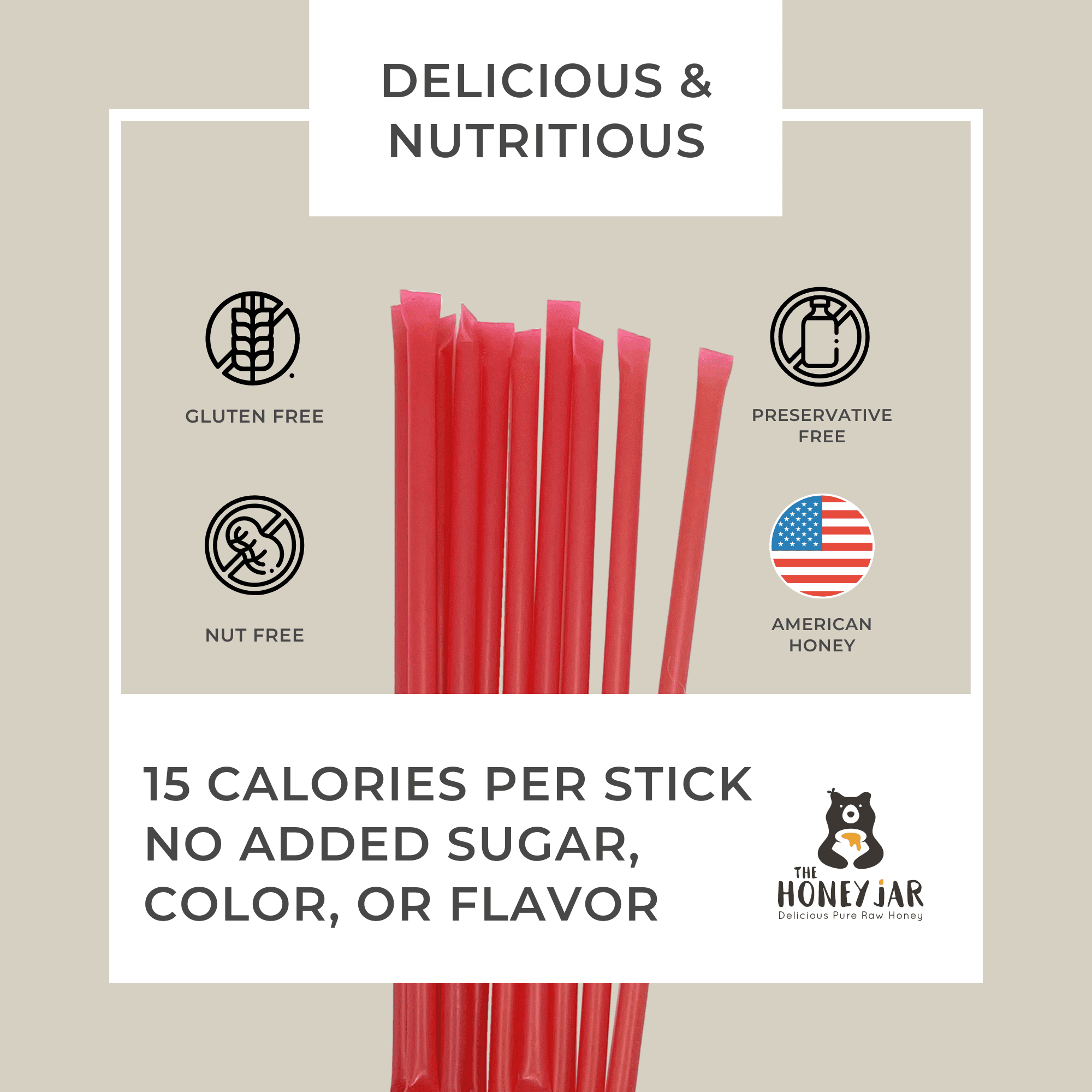 The Honey Jar - Watermelon Flavored Honey Sticks - 100 Count Package