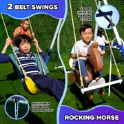 Sportspower Outdoor Super 8 Fun Metal Swing Set for Kids 3-8 with 6ft Slide, Saucer Swing, Rocking Horse, 6ft Durable Steel Frame