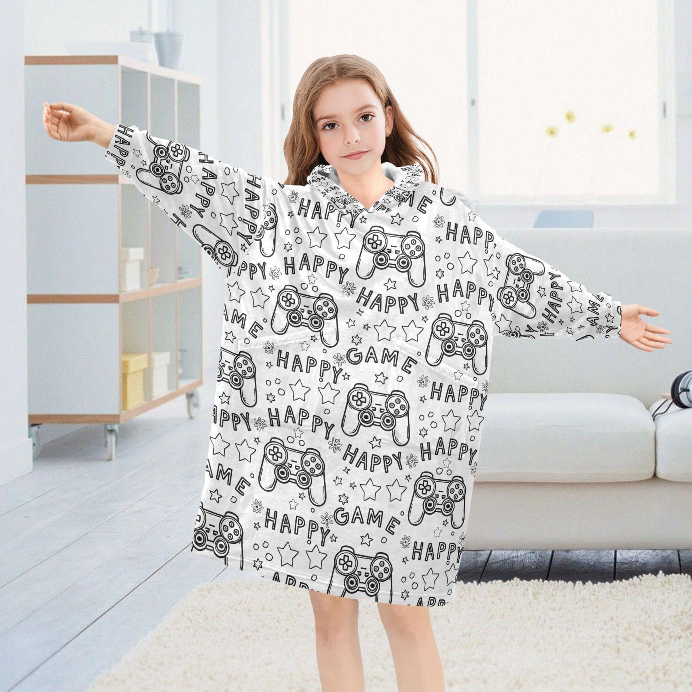 joogoo Blanket Hoodie for Cartoon Gamepad Oversize Sweatshirt 3-14 YR L