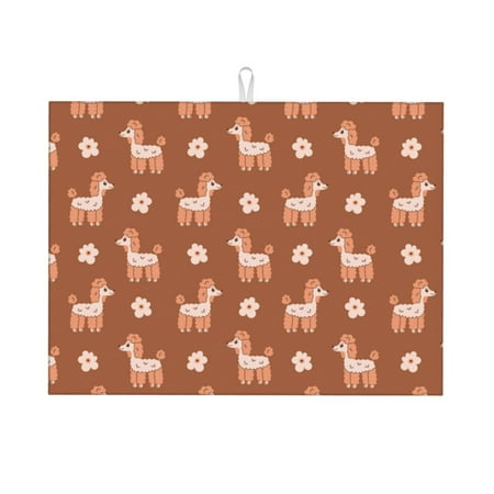 

Large Dish Drying Mats for Kitchen Counter - Cute Poodle Dog Flower Brown 18x24In Anti-Slip Absorbent Microfiber Drying Mat for Kitchen Counter Mat Dish Rack Mat with Hanging Loop