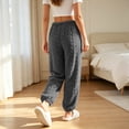 thumbnail image 6 of Women Cable Fleece Jogger Sleep Pants Elastic Drawstring Waist Soft Warm Loose Breathable Solid Loungewear Bottoms Timeless Basic Pajama Pants for All Age Ladies, 6 of 6