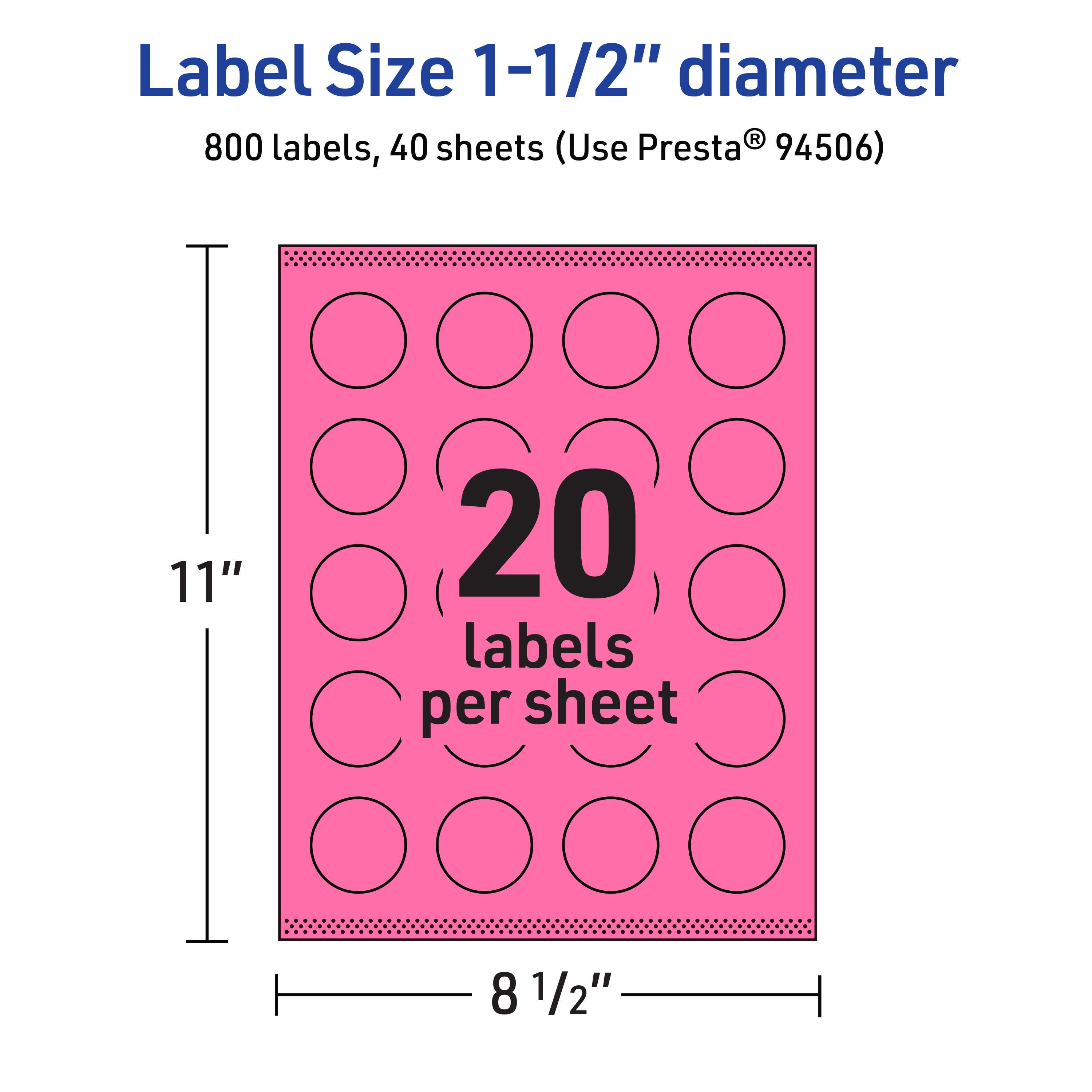 Avery Printable Round Labels, Bright Pink, 1.5" Diameter, 800ct