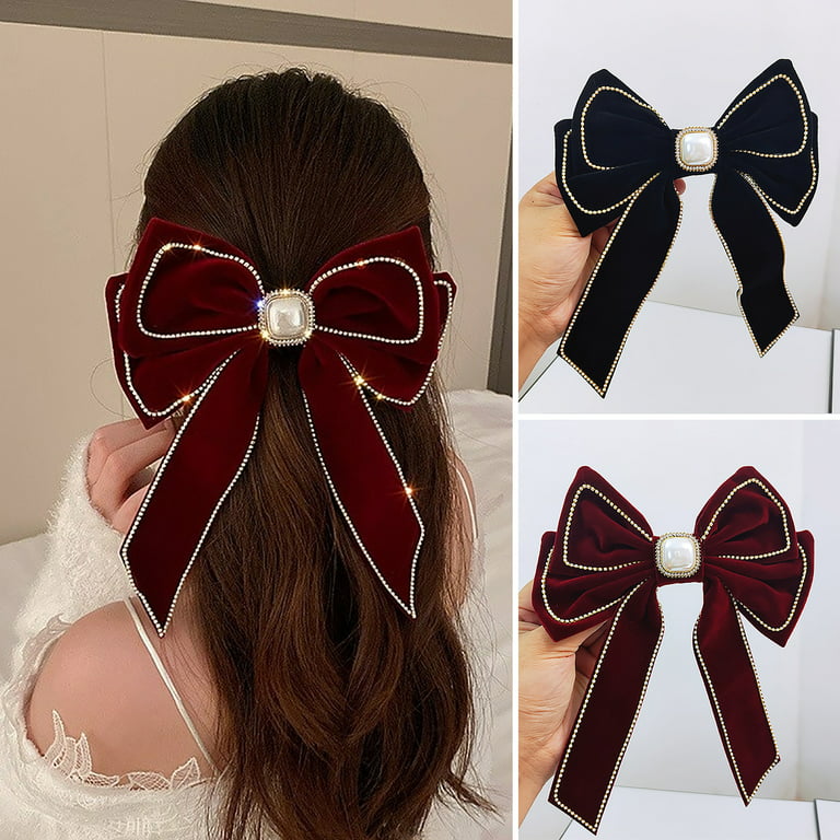 Bow-decorated hair clip - Black - Ladies