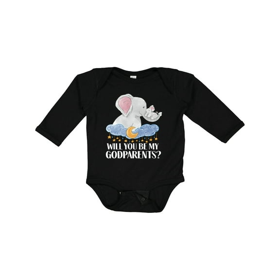 Inktastic Will You Be My Godparents? Elephants Moon and Stars Boys or Girls Long Sleeve Baby Bodysuit