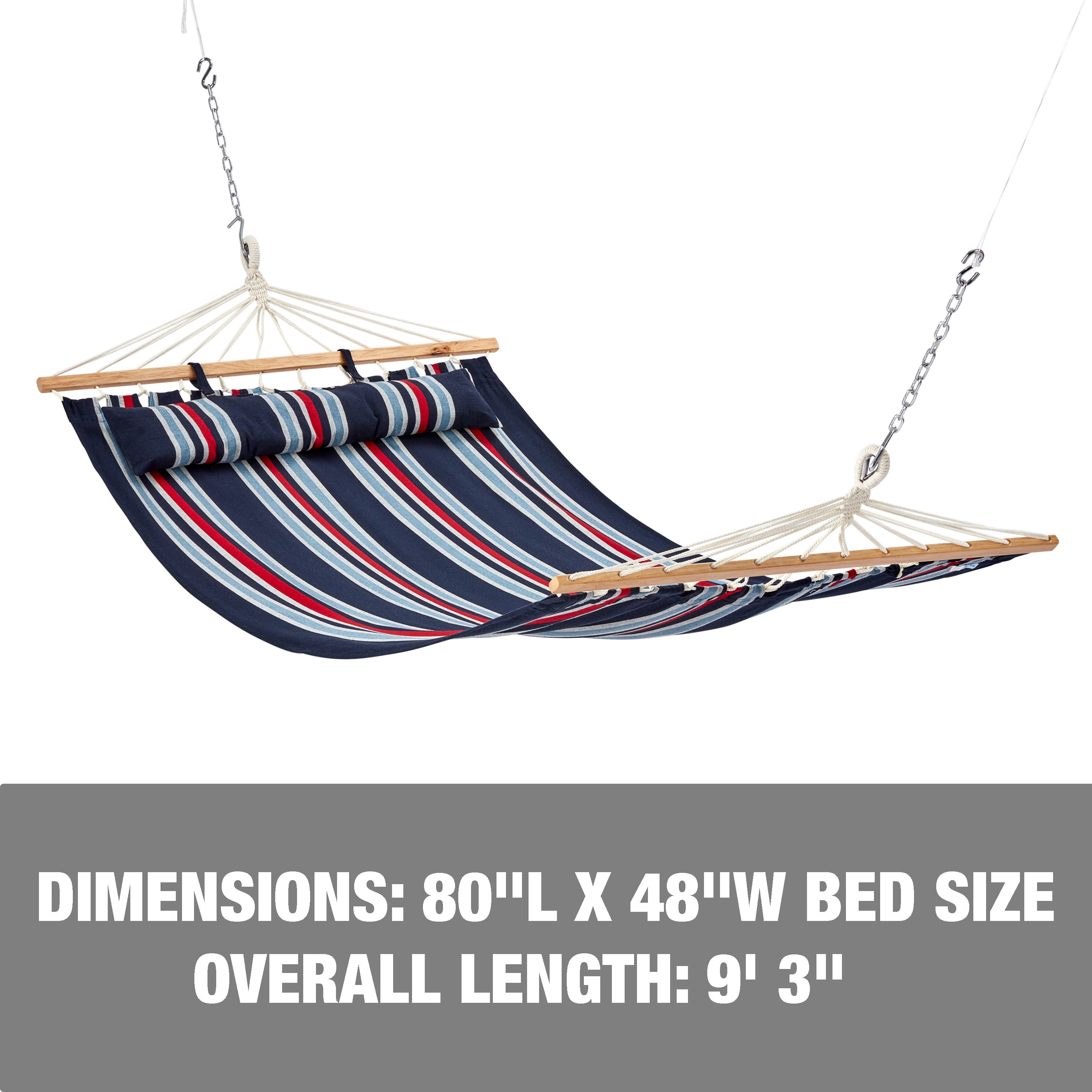 Bliss Hammocks 48-in. Wide Caribbean Hammock W/ Pillow & Hanging Hardware, 265 Lb. Capacity - Patriot Stripe