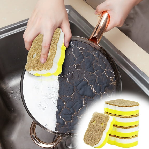 Vxdvou 5pc Dishwashing Wood Pulp Rags Set, Grease Stain Sponge Block for Kitchen and Bathroom – Non-Chemical, Elastic and Reusable for Effective Cleaning and Scrubbing