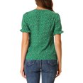 thumbnail image 3 of INSPIRE CHIC Women's Floral Print Lace Contrast Collar Puff Short Sleeve Blouse M Green, 3 of 5