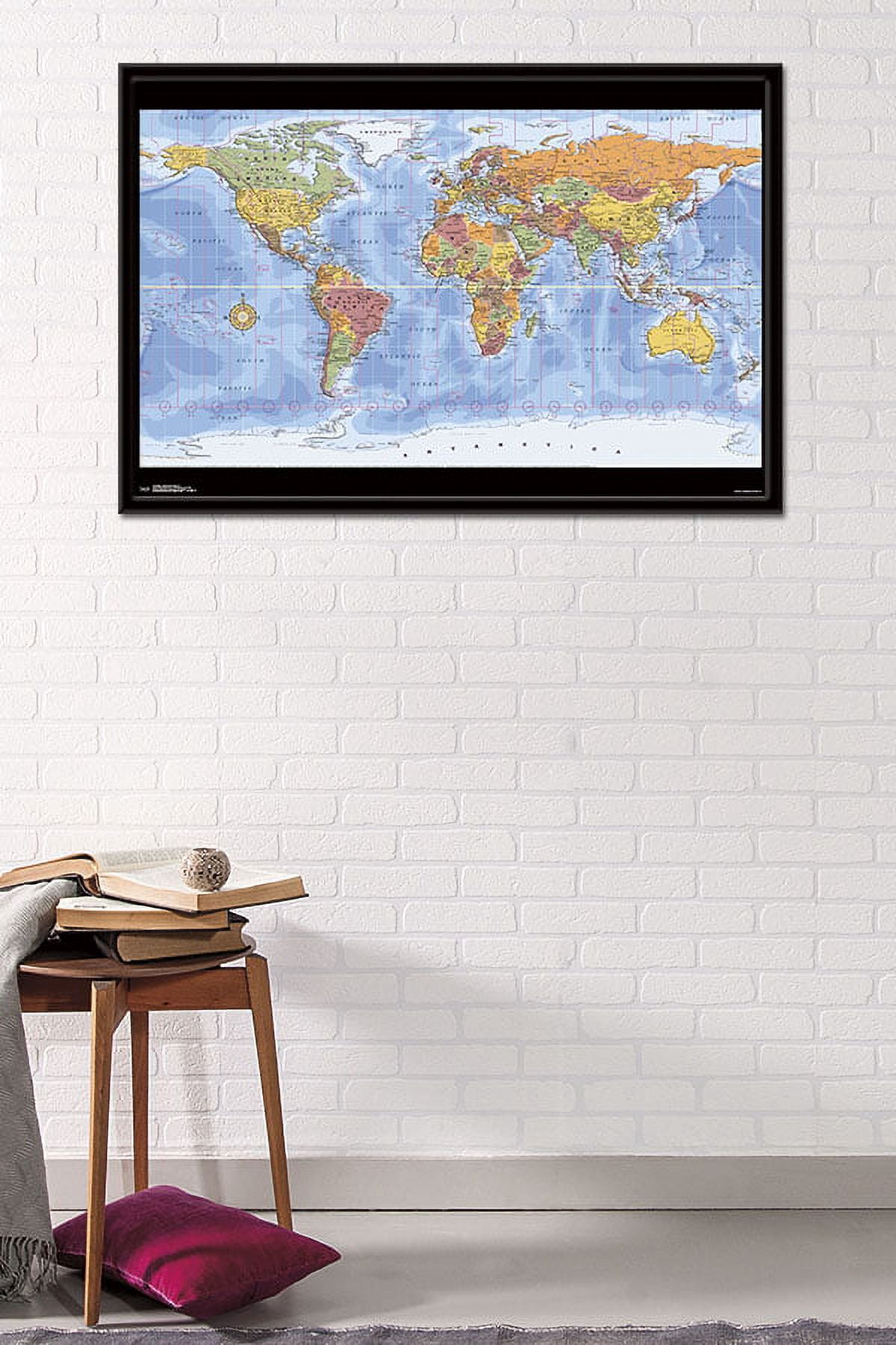 Map - World Time Zones Wall Poster, 22.375" x 34", Framed
