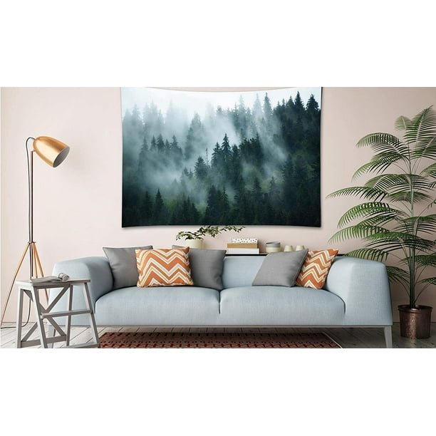 Yisure Misty Forest Tapestry Foggy Tree Wall Hanging Nature Pine