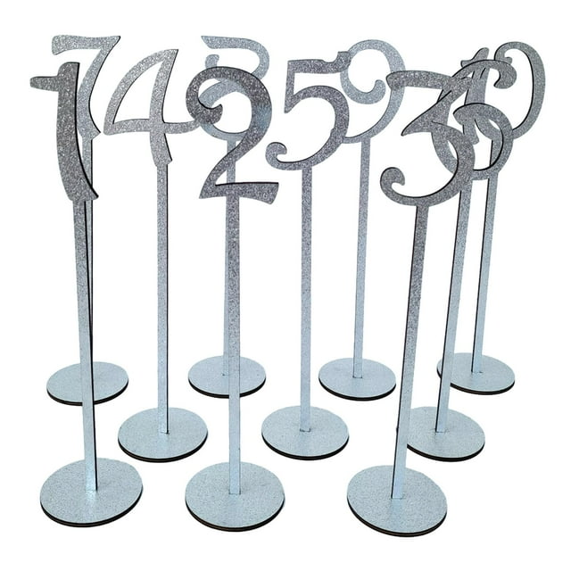 Wisewang Wooden Table Numbers Easy To Read Table Number Cards Guide Guests To Seats Wooden Numbers For Wedding Reception 10 pcs Silver 8.7x35cm