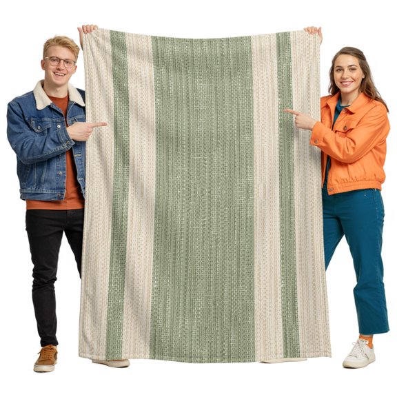 Flannel Throw Blanket for Couch Sofa Bed, Sage Green Stripe Retro Linen Soft Cozy Warm Fuzzy Blanket 40x50in
