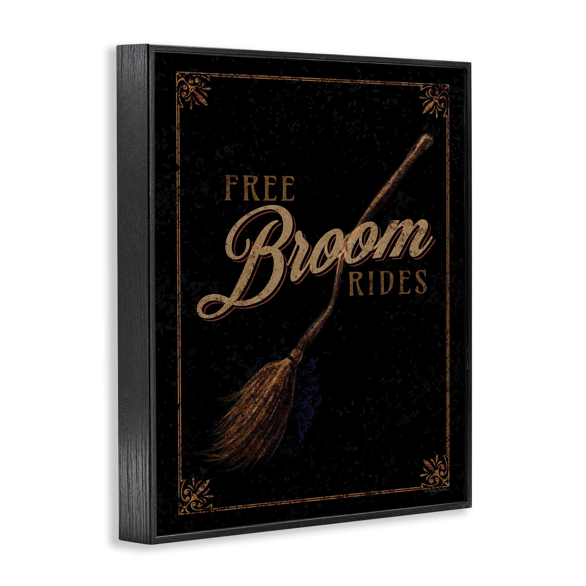 Stupell Industries Rustic Free Broom Rides Holiday Painting Black Framed Art Print Wall Art, 11 x 14