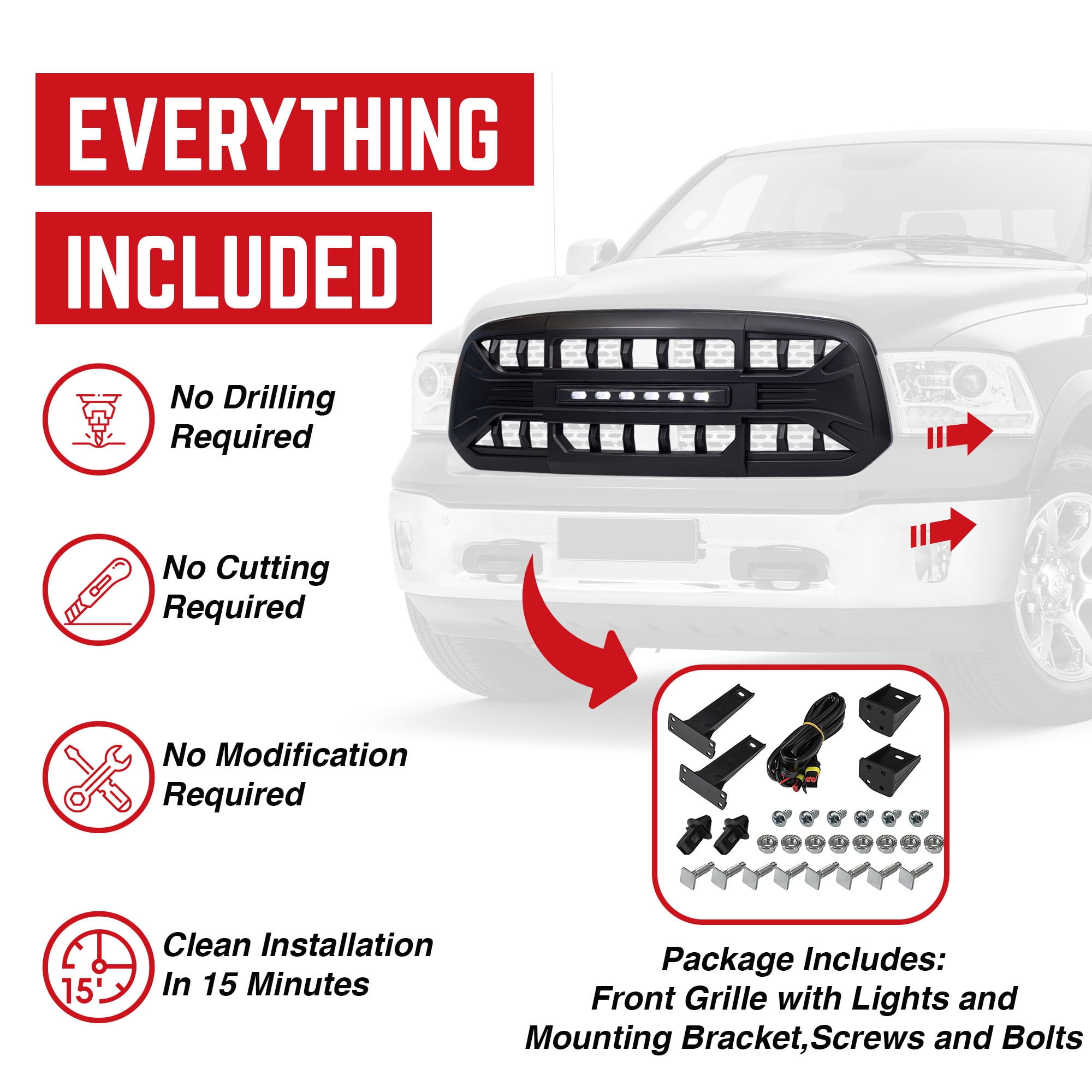 AMERICAN MODIFIED Armor Grille for 13-18 Dodge Ram 1500, 19-23 Ram 1500