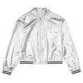 thumbnail image 4 of Ocealan Girl's PU Leather Long Sleeve Zip-Up Bomber Jacket Coat Jazz Hip Hop Street Dance Festival Silver 8, 4 of 7