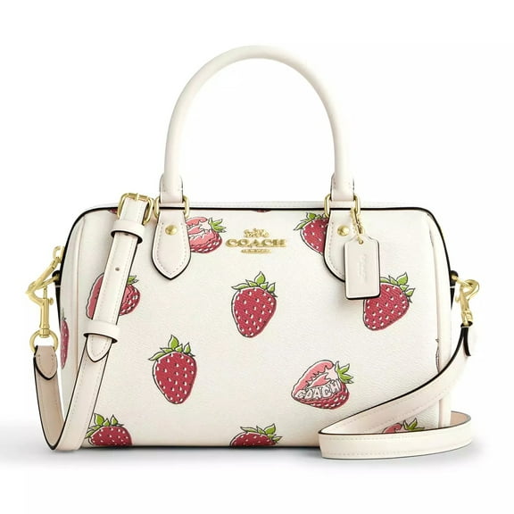 Coach Women's Rowan Zip Satchel Bag in Signature Canvas with Strawberry Print (Chalk Multi)