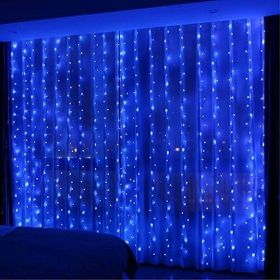 ZL 300LED Blue Fairy Curtain Lights with Remote 8 Modes Timer for Bedroom, 9.8x9.8Ft USB Plug in Christmas Fairy Hanging String Lights for Outdoor, Weddings, Party, Garden, Wall, Decorations
