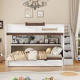 thumbnail image 2 of Full Over Full Bunk Bed with Twin Size Trundle and Staircase, Shelves, LED, White, 2 of 9