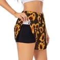 thumbnail image 3 of Lsque Red Black Plaid Sunflower Printed Women's Running Shorts with Liner Pockets,Elastic Quick Dry Workout Athletic Gym Yoga Shorts,Womens High Waist Shorts-, 3 of 9