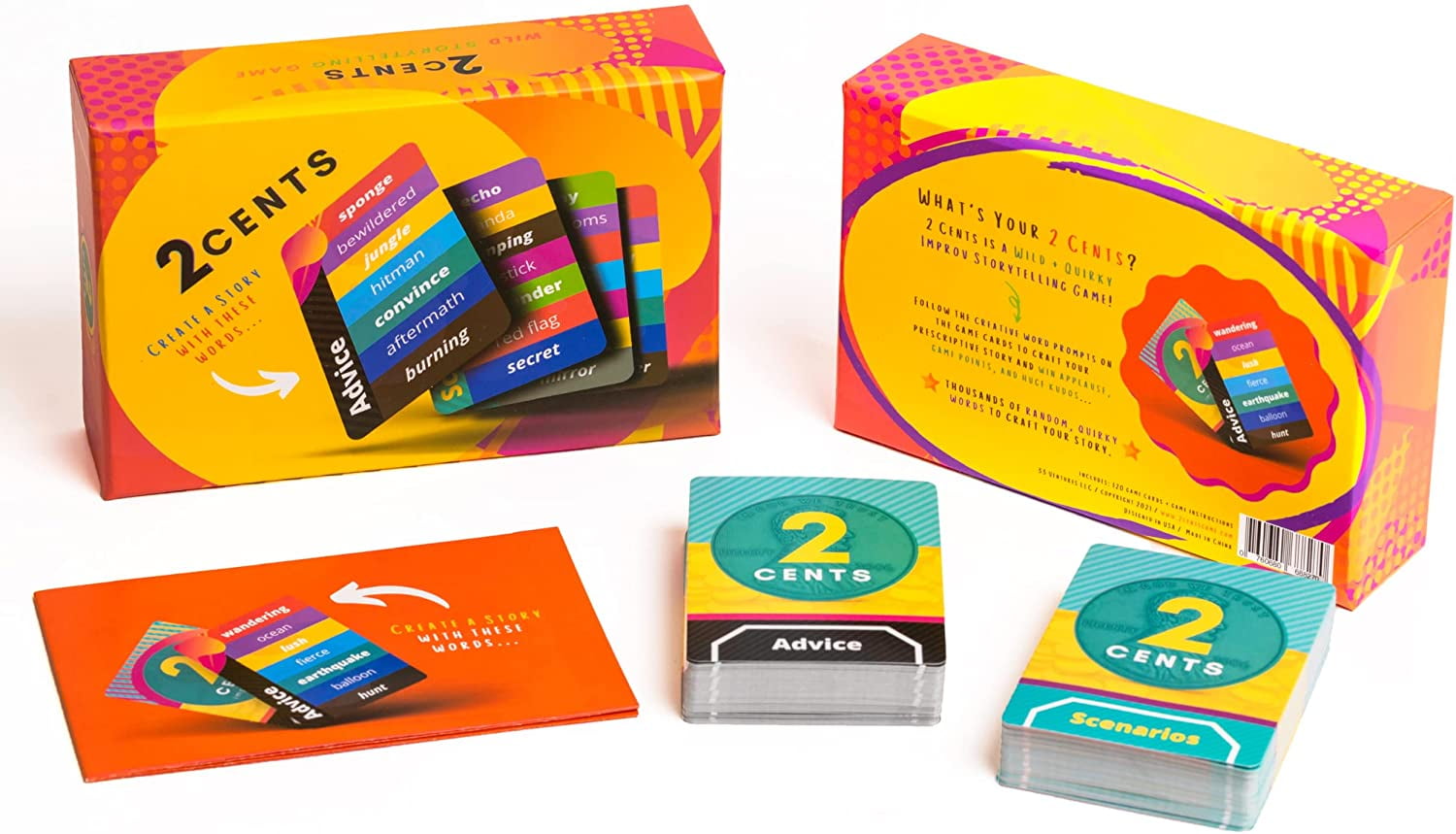 2 Cents Family-Friendly Comedy Storytelling Game Cards - Funny and Creative Improv Story Card Games for All Ages - Fun Groups Gathering, Party Activities, Adult Game Night - 3 - 8 Storyteller Players