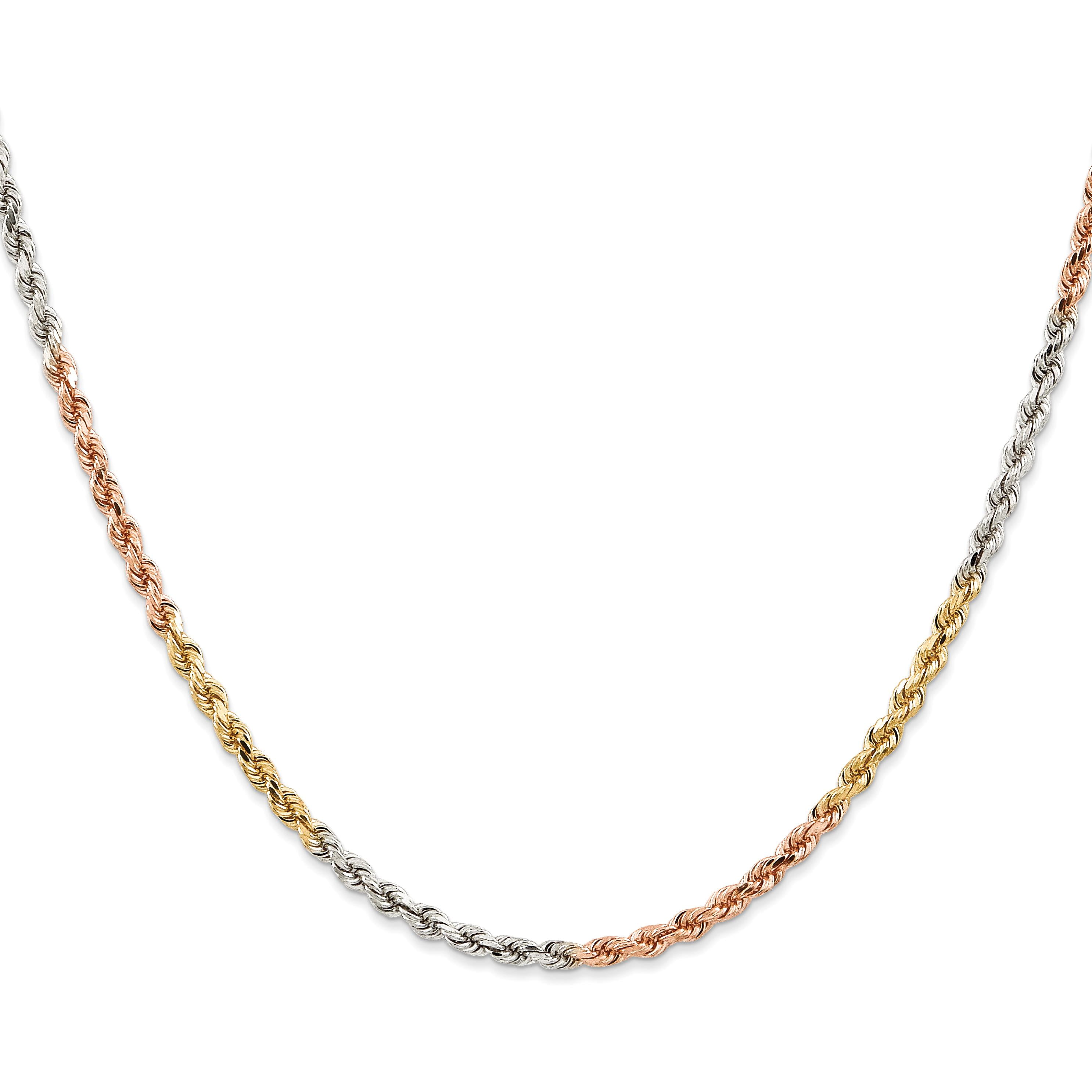 14K Tri Color Gold 2.9mm Diamond Cut Rope Chain 20"
